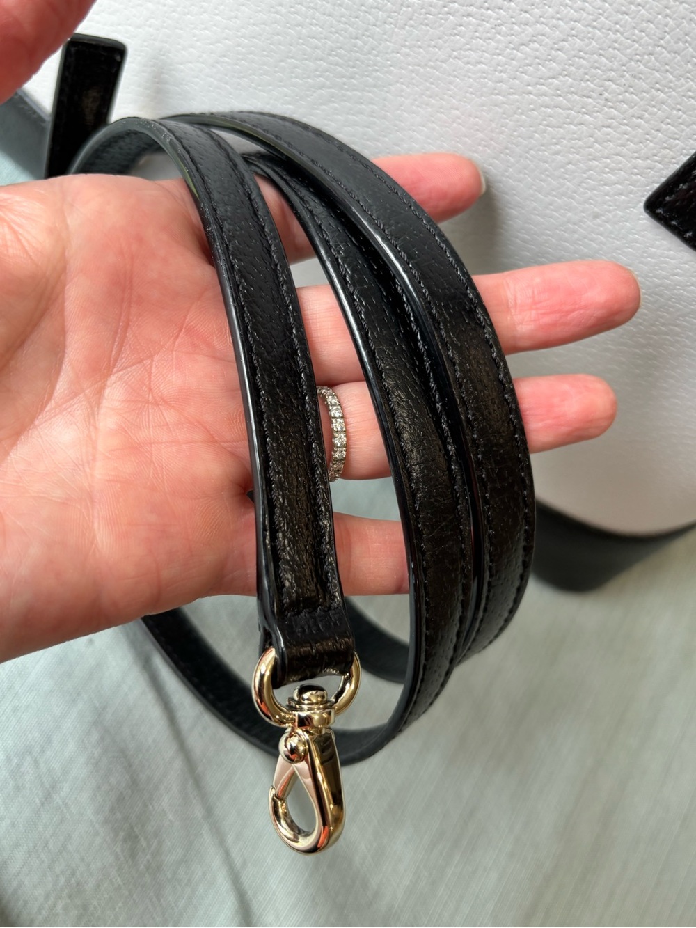 kate spade Black and Dove Gray Leather Dome Satchel with Removable Strap - Picture 10 of 15